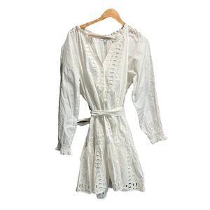 Rails White Saylor Eyelet Long Sleeve Tie Waist Women's Dress Size XXL